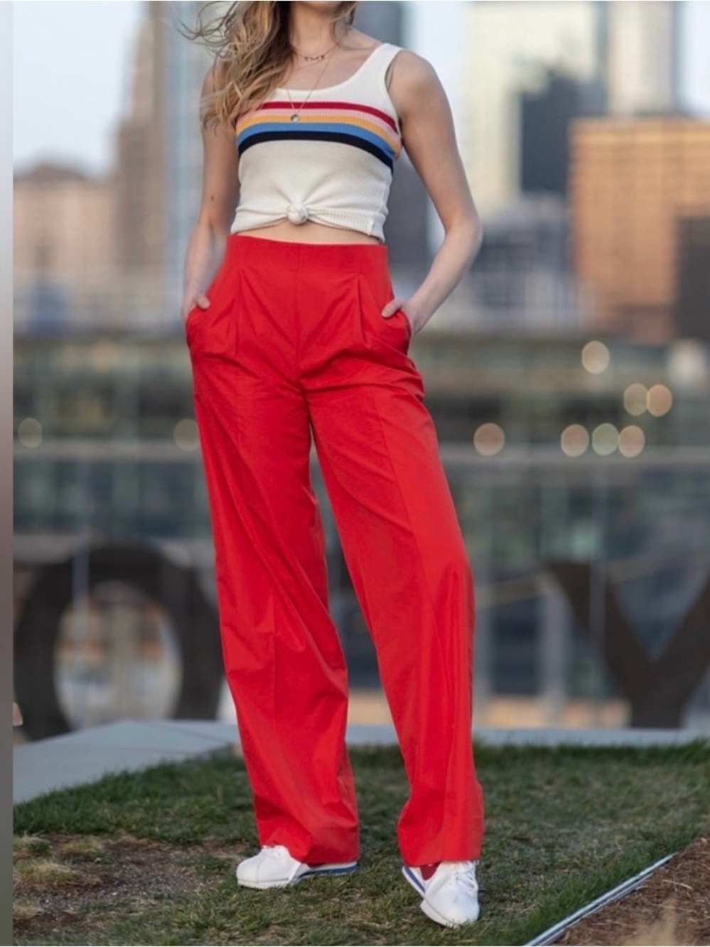 J. Crew High-Rise Wide Leg Pants in Bright Red